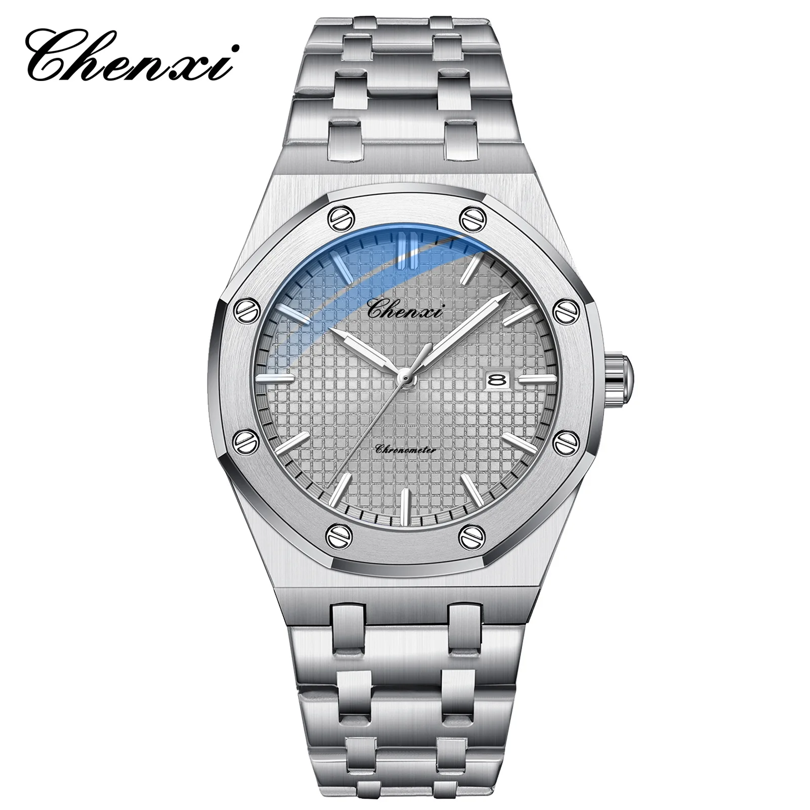 NEW CHENXI プレミアムブランド 高級カジュアルメンズ腕時計 夜光、防水、日付表示 ステンレススチール製メンズ腕時計