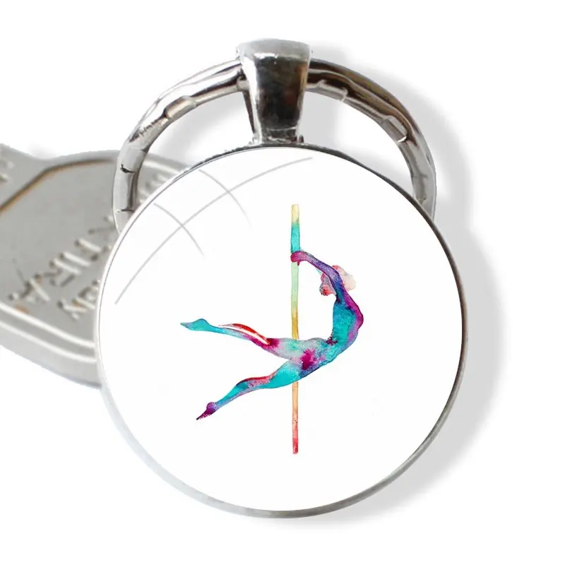 Pole dance Fitness sexy Keychain Handmade Glass Cabochon Key Ring Holder Pendant Key Chains