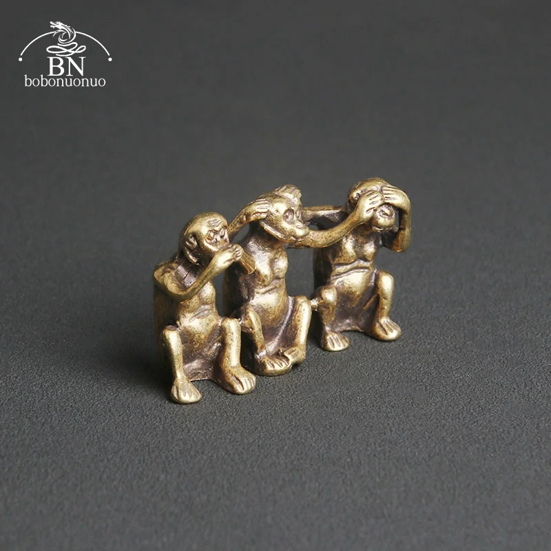 Pure Copper Three Monkeys Miniatures Figurines don\'t Say don\'t Listen don\'t See Feng Shui Crafts Ornaments Antique Decorations