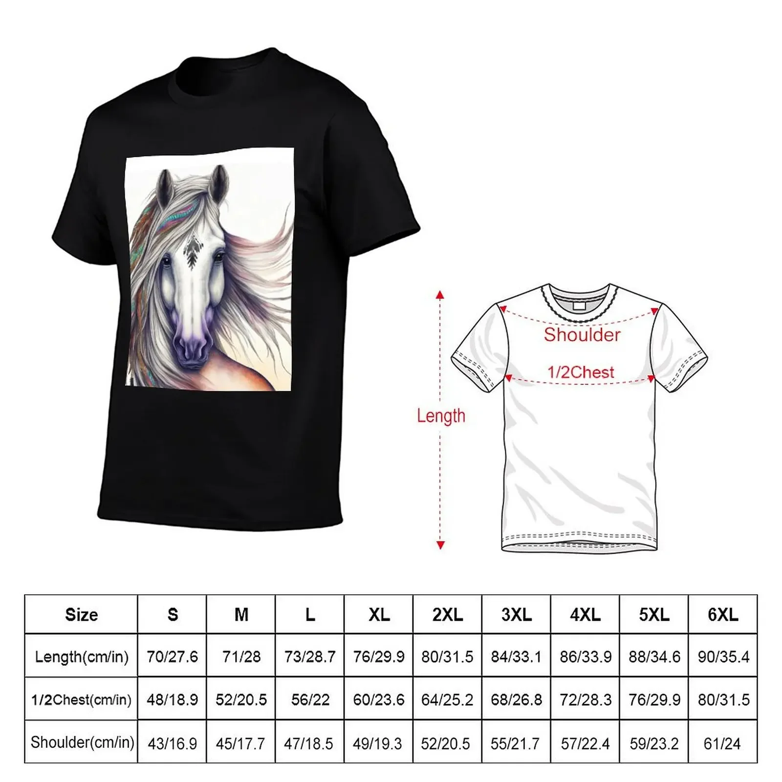 Colorful White Horse with flowing mane - Pencil Drawing - Boho Horse Portrait T-Shirt quick-drying Men's t-shirt