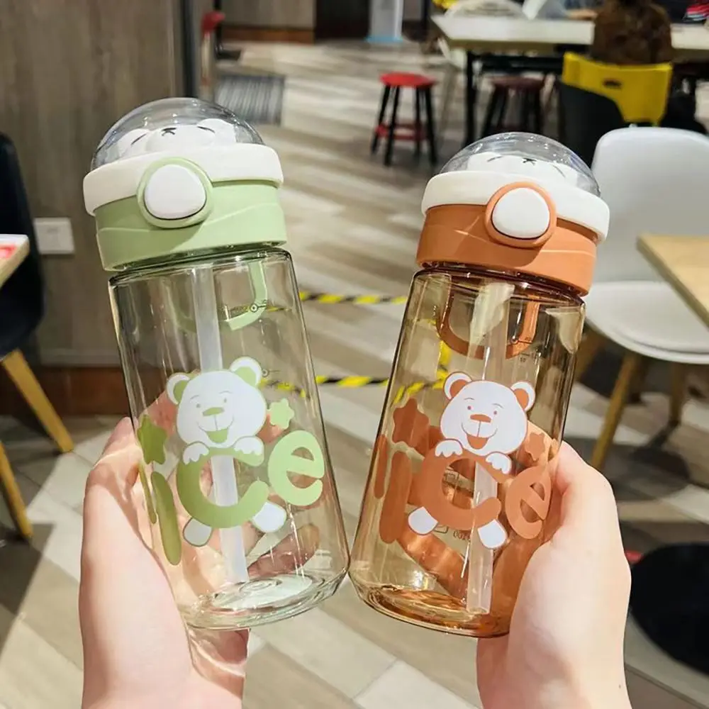 1Pcs 550/650ml Cute Water Bottle for Kids with Lid Straw Sticker Plastic Juice Milk Portable Kawaii Tumbler Children's Drinkware