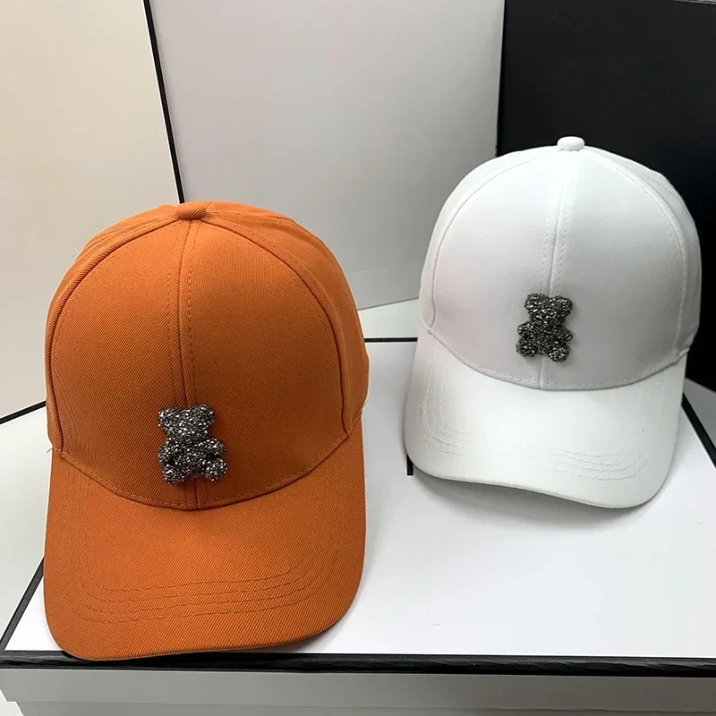 Fashion Designer Four Seasons Baseball Caps for Women Korean Bear Rhinestone Caps Sun Hats Street Outdoor Visors Hip Hop Hat