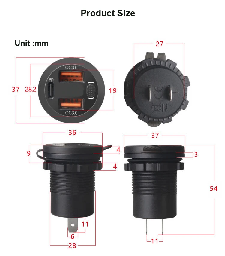 Extractme QC3.0 دراجة نارية شاحن يو اس بي 12 فولت مقبس مقاوم للماء خلية المقود محول شاحن سريع مع ملحقات محرك الفولتميتر