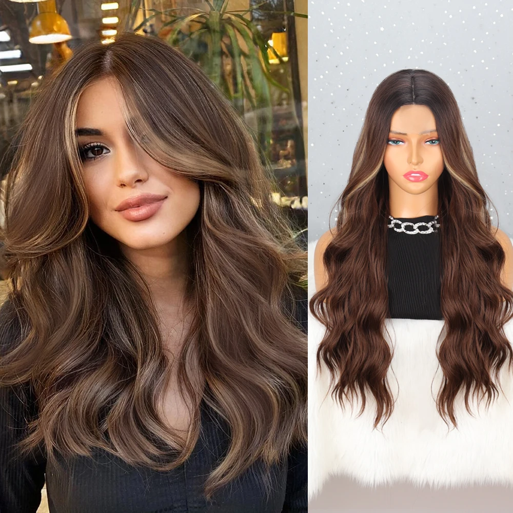 Synthet Wig Water Wavy Brown for Women Long Curly Hair Without Bangs Daily Party Temperature Fibre Nature Hair