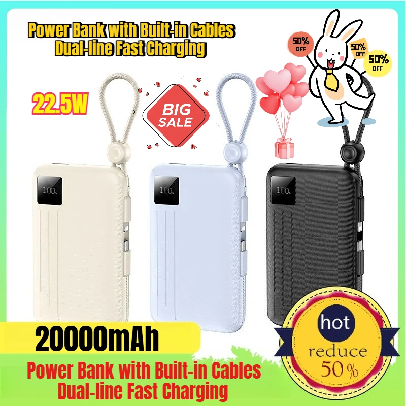 

Power Bank with Built-in Cables Dual-line Fast Charging 20000mAh 3C