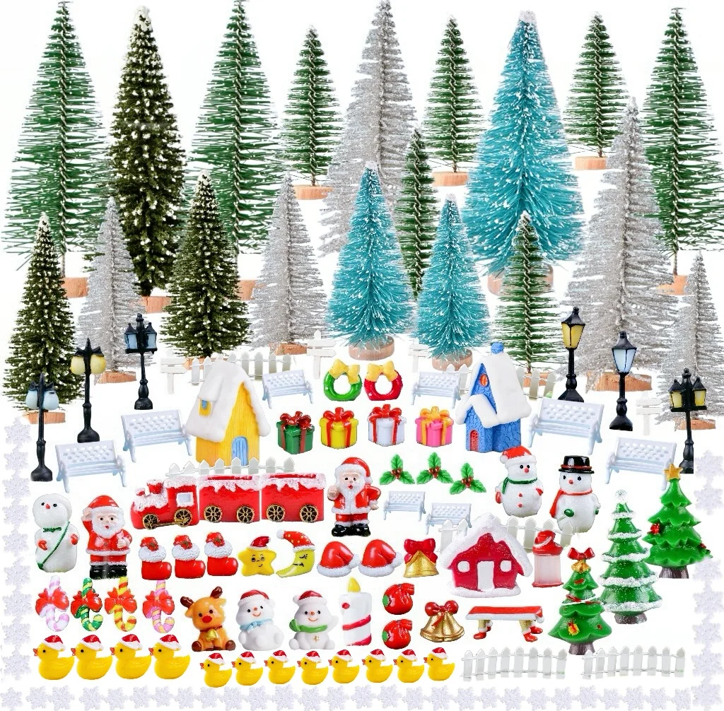 150 Christmas miniature statue Kit Garden Mini Resin Santa Snowman Snowflake House elk ornament Landscape decoration Winter tree