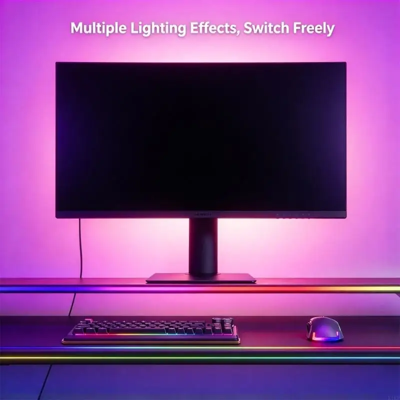 Multicolor LED Monitor Backlight with 60 LEDs Variable Brightness and Color Flexible Adhesive Mounting 5 V USB Input K1KF