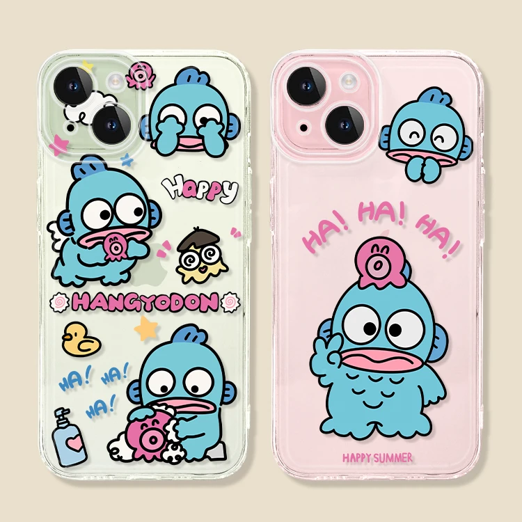 Kawaii Hangyodon Phone Case Sanrio  Anime Transparent Creative Protective Cover for IPhone 11 12 13 14 15 Pro Max