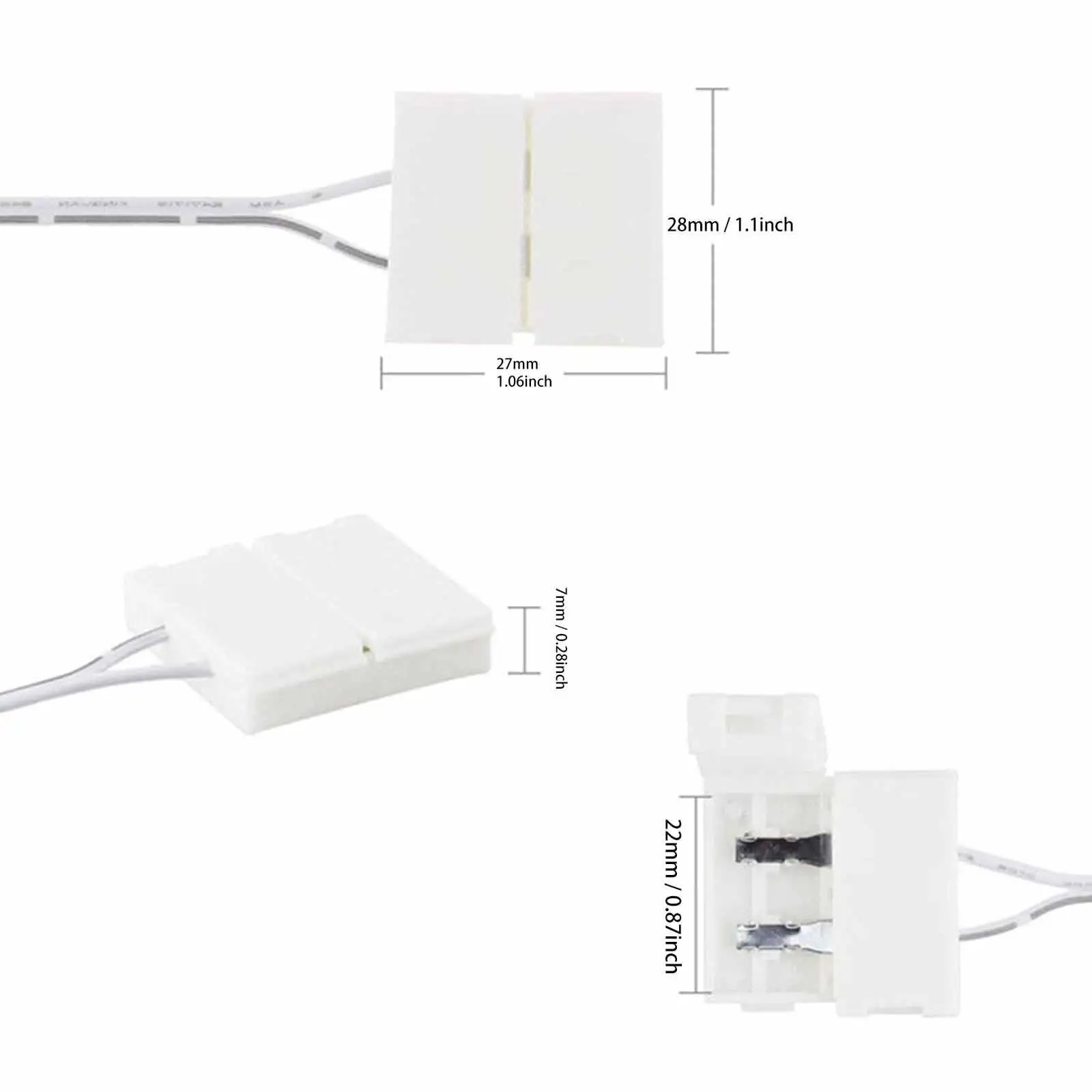 22AWG Electrical Wire 2 Conductor Copper Easy to Use White Extension LED Wire for Strips -fkb25 Connector Indoor Lights Lamp