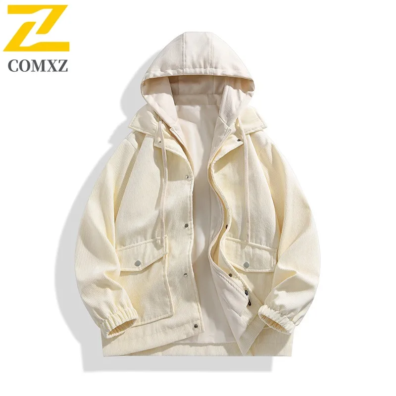 

COMXZ 2025 Мужская куртка с капюшоном в японском гонконгском стиле, свободная посадка, повседневное пальто для пар, осенне-зимний плащ