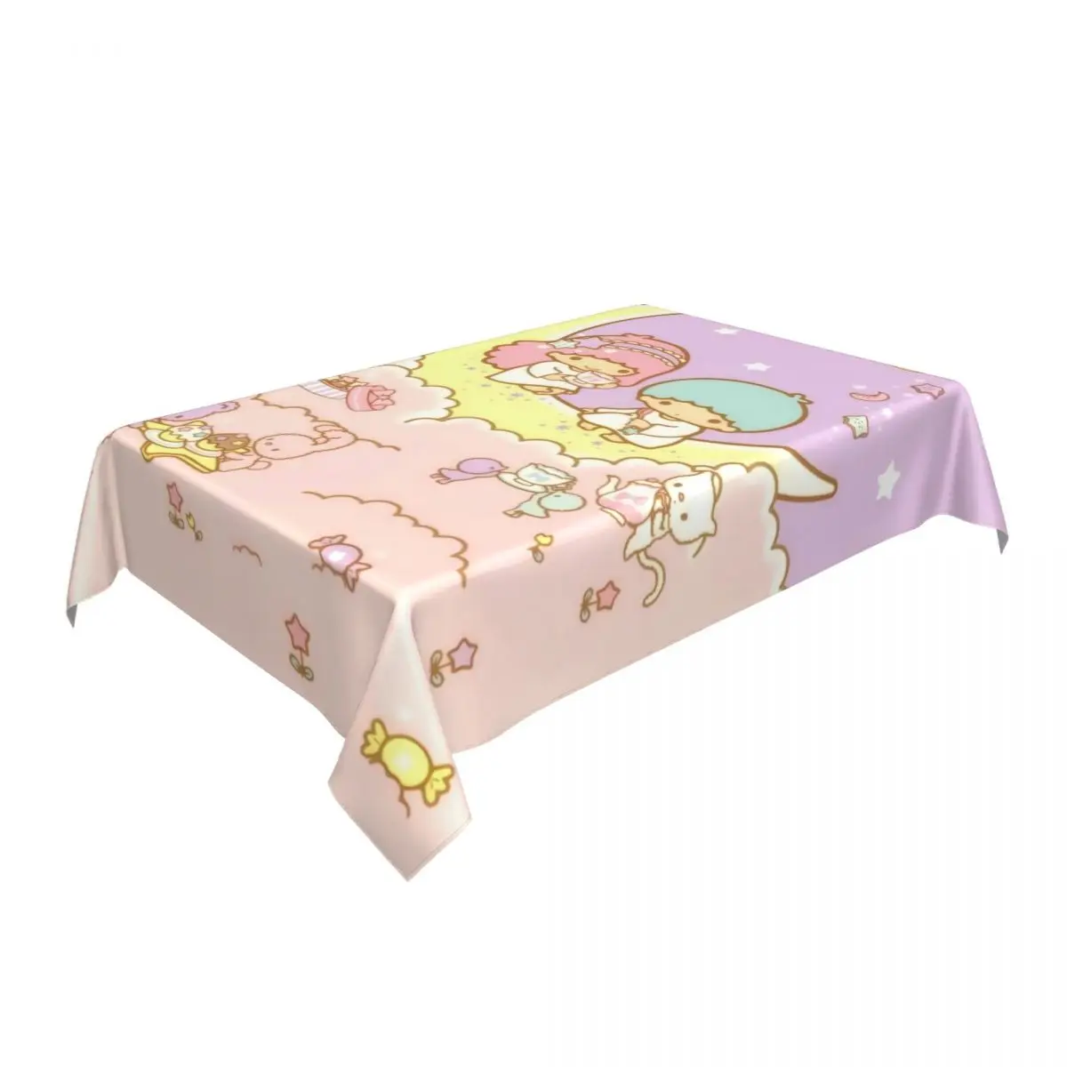 Rectangular Waterproof Oil-Proof Little Twin Stars Sanrio Kiki Lala Tablecloth Backing Elastic Edge Table Covers Fit Table Cloth