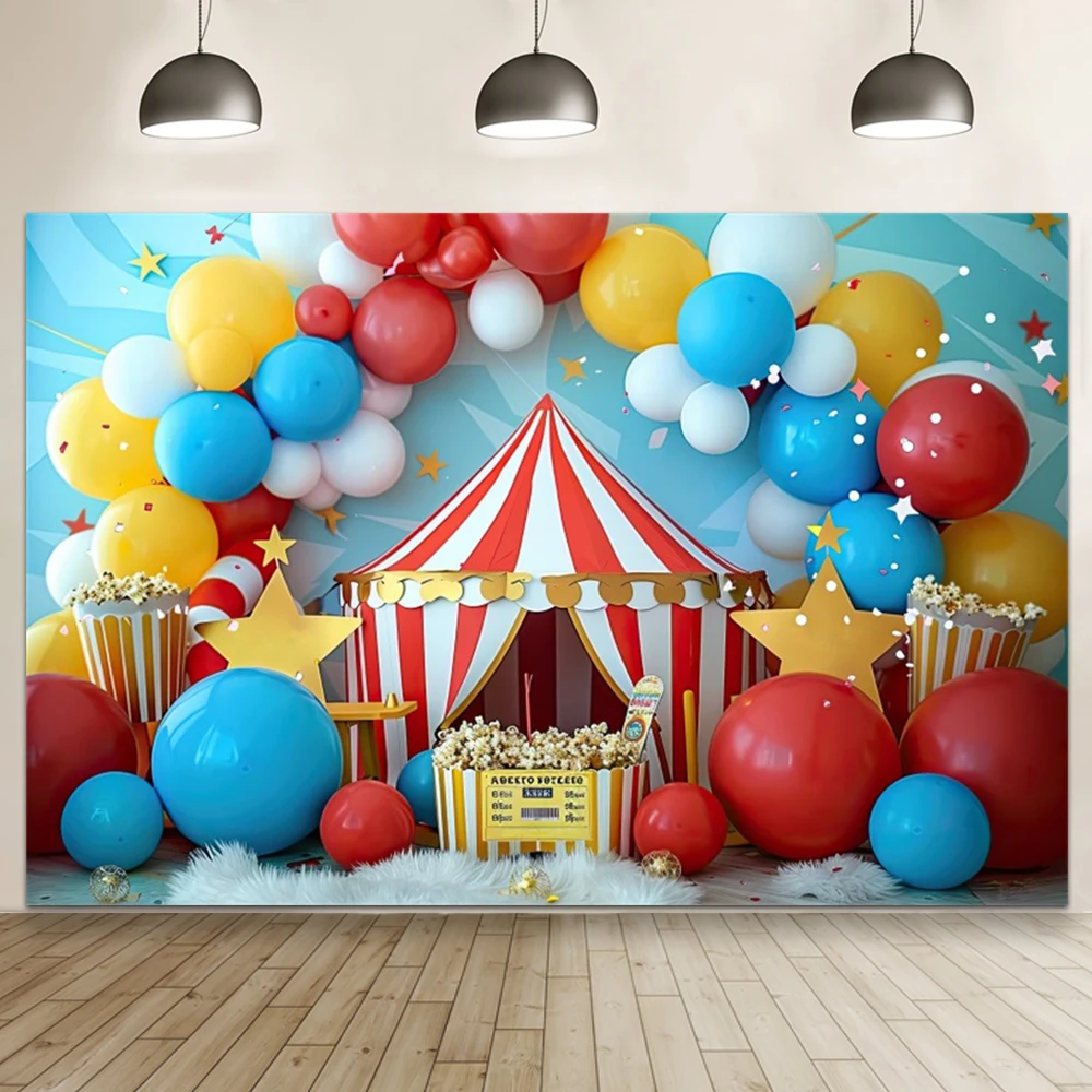Circus Carnival Theme Backdrop Red Tent Circus Clown Animals Children Birthday Portrait Photography Background Photo Booth Props