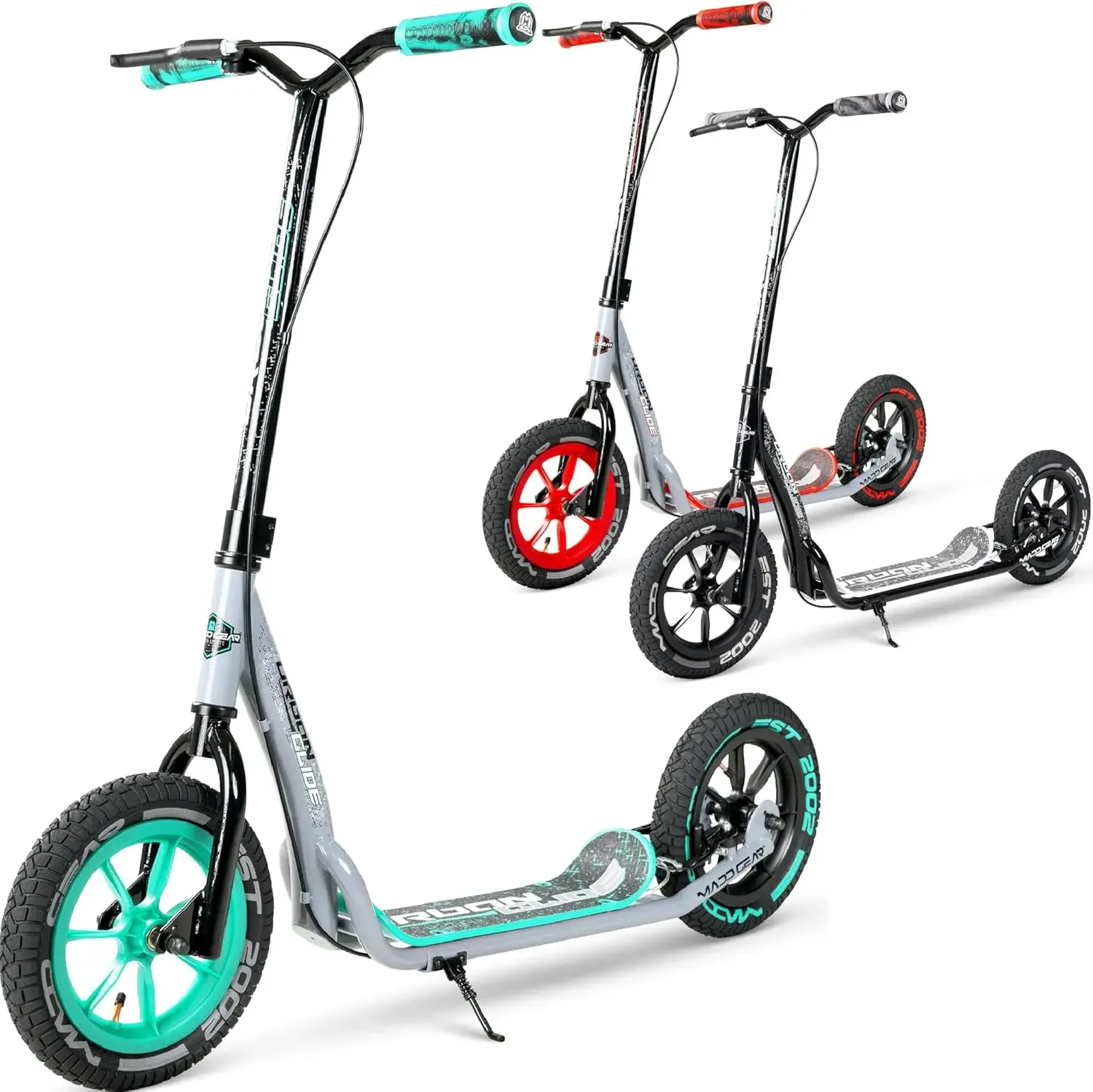 Grand trottinette pour adultes, adolescents et enfants de 8 à 12 ans avec béquille - Pneus remplis d'air de 12", pont large, cadre en acier léger - Urb