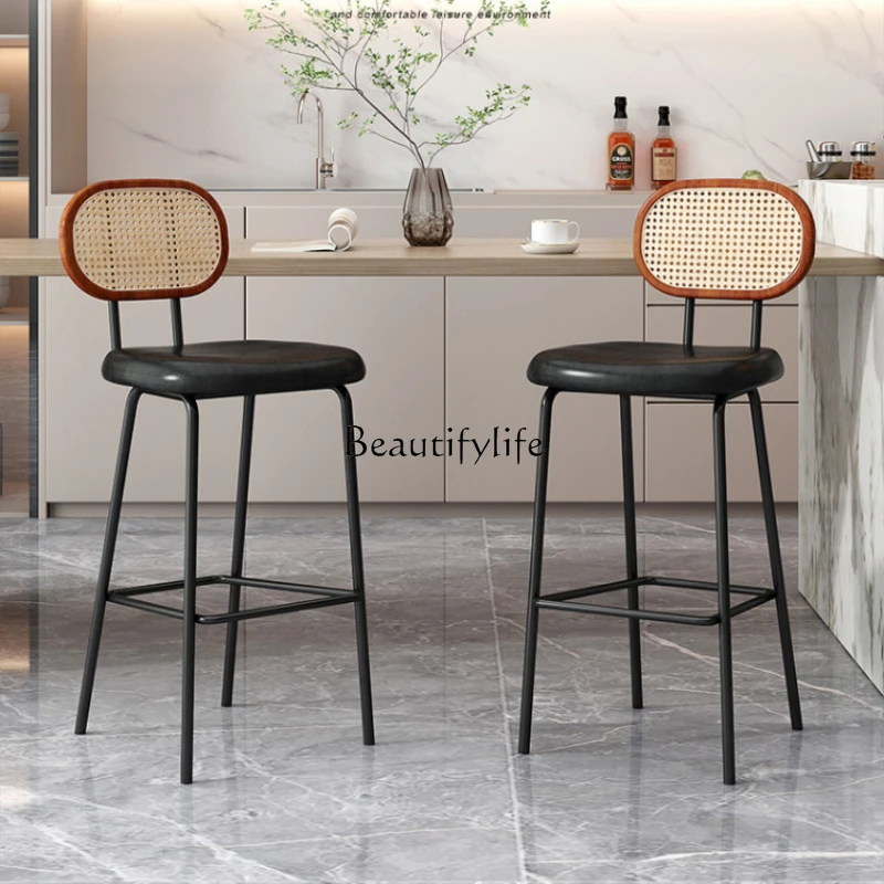 

Back Simple Iron Bar Stool Modern Pu Velvet Rattan Reception Nordic Chair Kitchen Designer Quality Taburetes De Bar Furniture