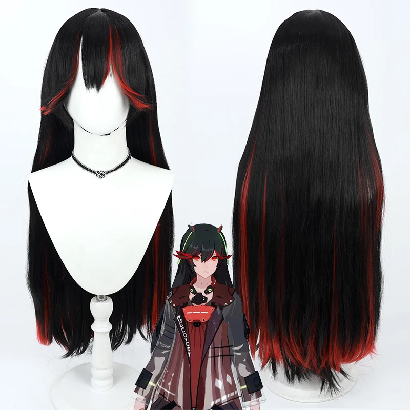 Gray Raven Punishing Lucia Lotus Cosplay Wig 80cm Long Black Red Synthetic Hair Heat Resistant Halloween Role Play Party