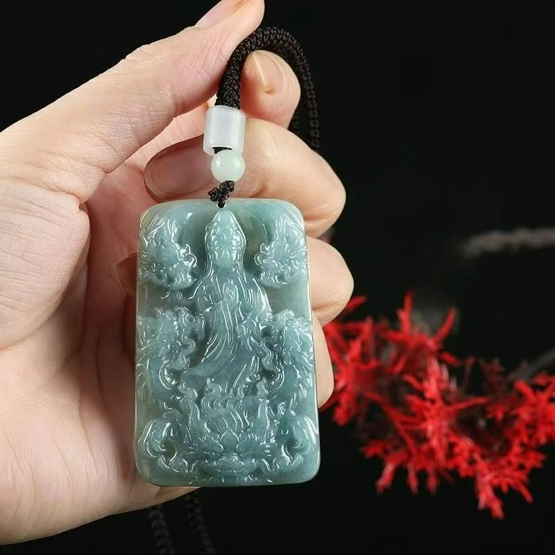 

Natural Blue Water Jade Essential Carving Jiulong Guanyin Pendant Fine Jewelry Fashionable Personalized Couple Amulet Gift