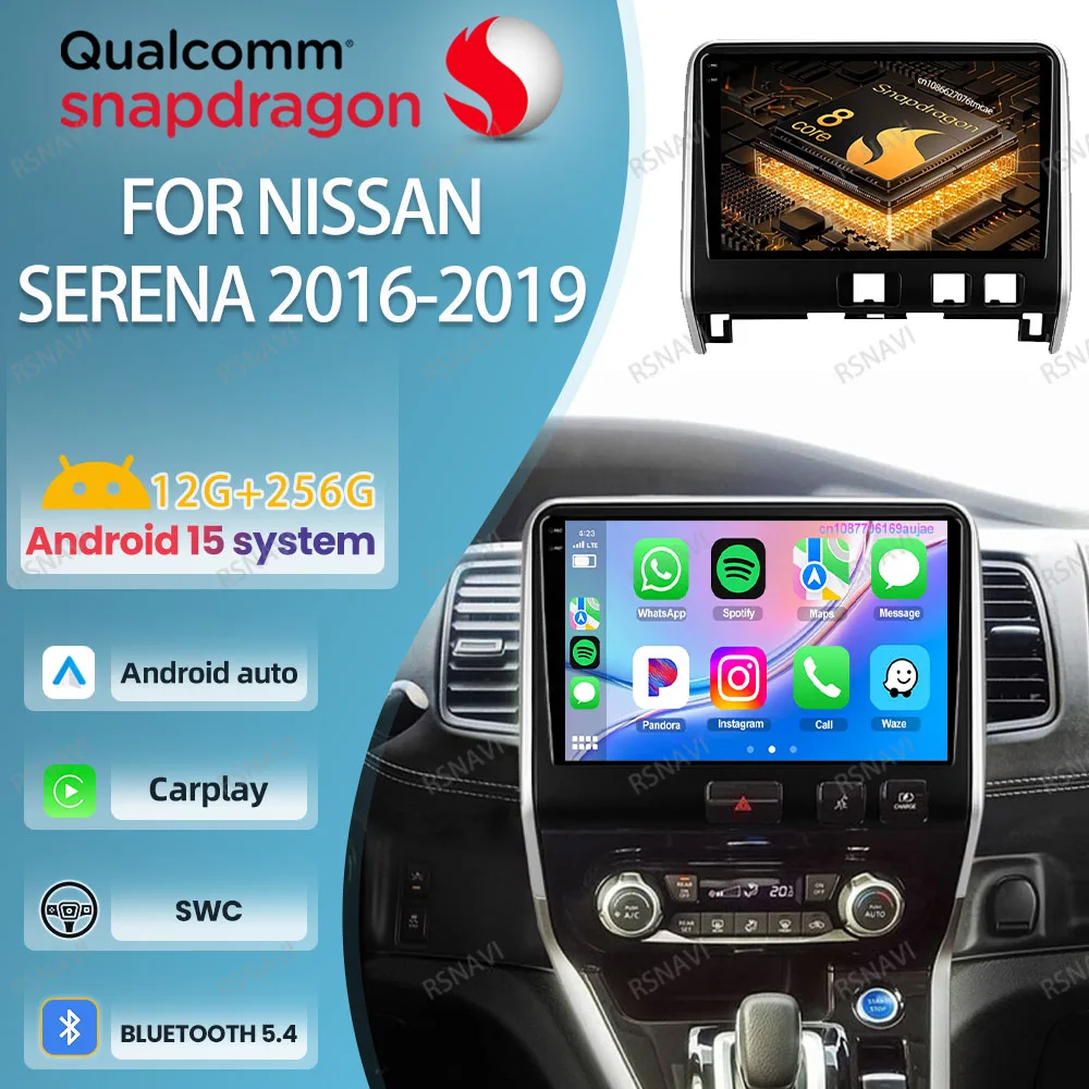 

Android 15 Car Radio For Nissan Serena 2016-2018 2019 AUTO Carplay DSP DVD WIFI+ 4G LTE 360 Camera Wireless 8 Core Autoradio RDS