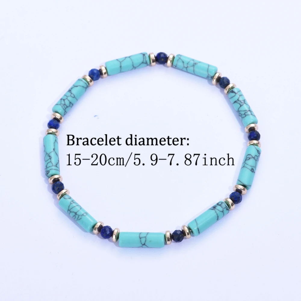 Turquoise and Lapis Lazuli Tube Beaded Bracelet, Bracelet to Attract Wealth & Abundance, Bohemian Versatile Daily Jewelry Gift for Men and Women