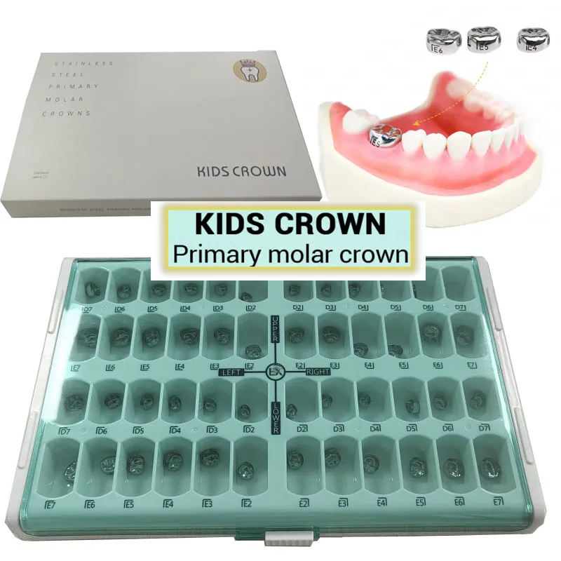 48Pcs/Box Dental Kids Temporary Primary Molar Crown Dental Kids Crown Preformed Metal Crown Stainless Steel Temporary Crowns