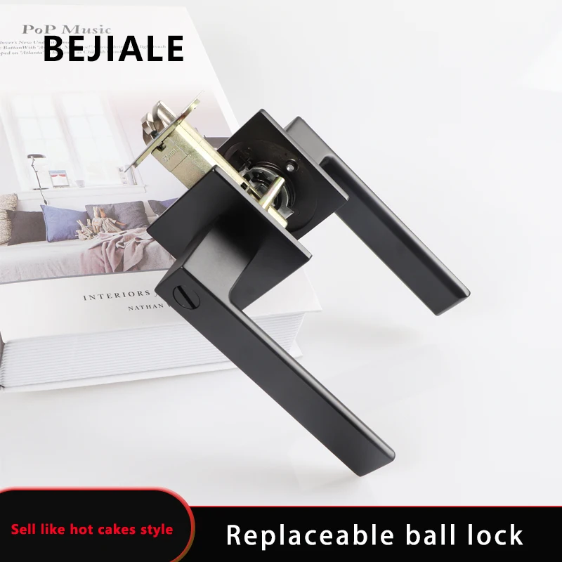 American Three-pole Handle Lock Black Indoor Bedroom Bathroom Door Handle Heavy-duty Three-pole Anti-theft Replacement Ball Lock