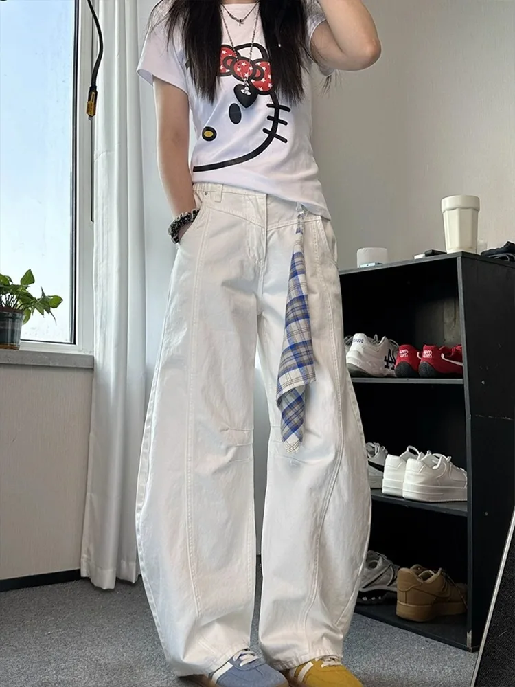 

Американские джинсы Sle Cleanfit с белыми колокольчиками, мужские летние тонкие брюки High Street Vibe, повседневные свободные брюки с поясом и ножом