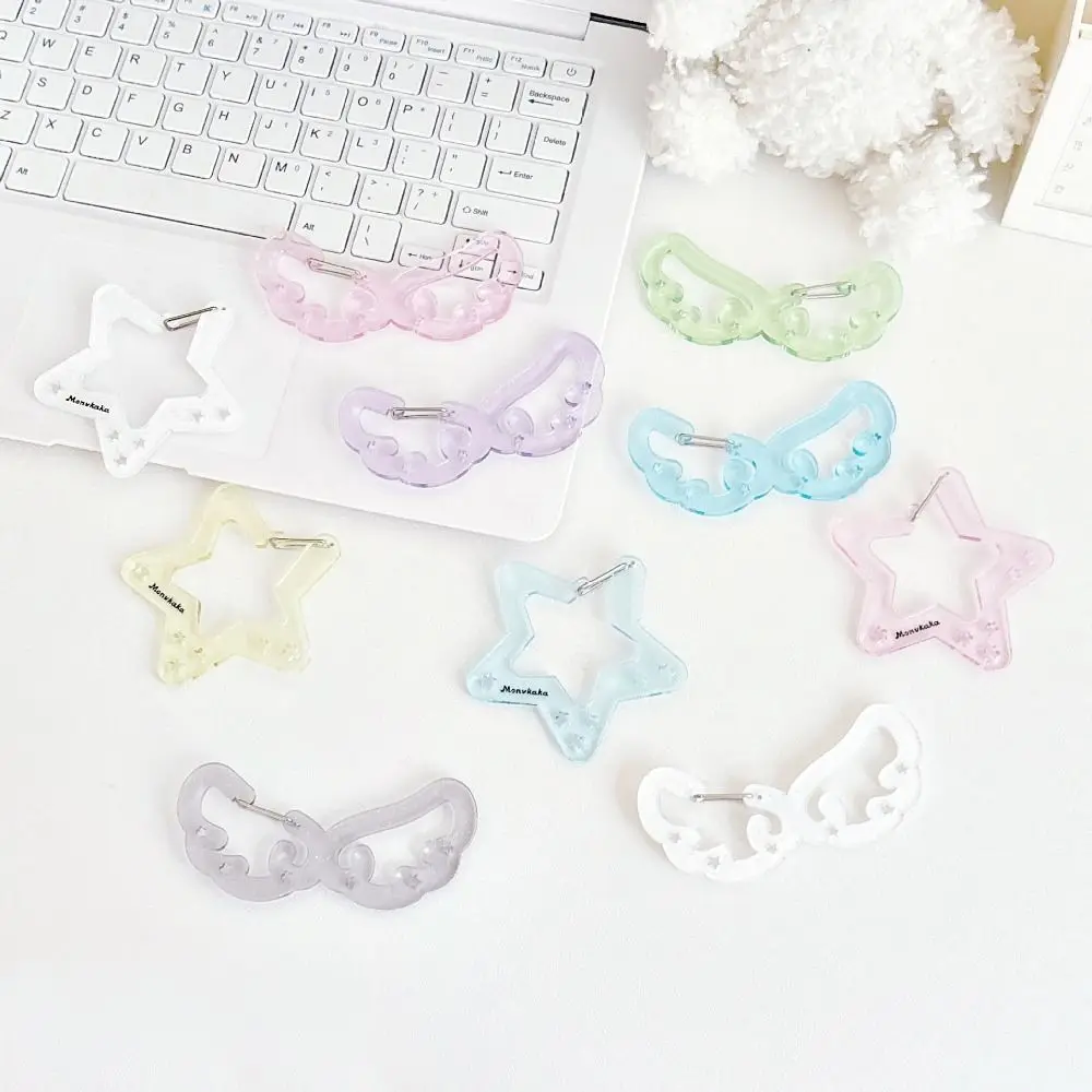 Cute Wings Stars Shape Carabiner Candy Color Acrylic Card Holder Keychain Multipurpose Buckle Keychain