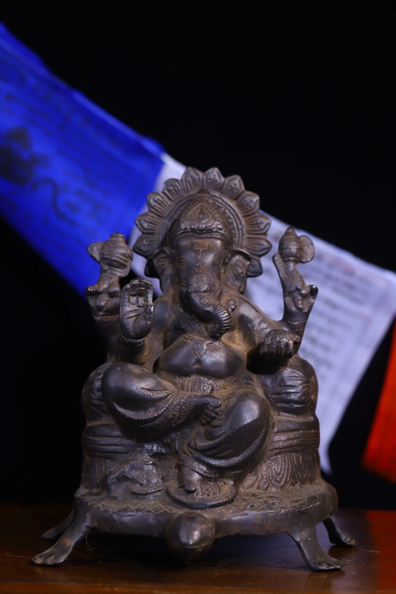 

9"Tibetan Temple Collection Old Bronze Cinnabar Ganesha Buddha Elephant Trunk God of Wealth sit turtle Mounts Worship Hall