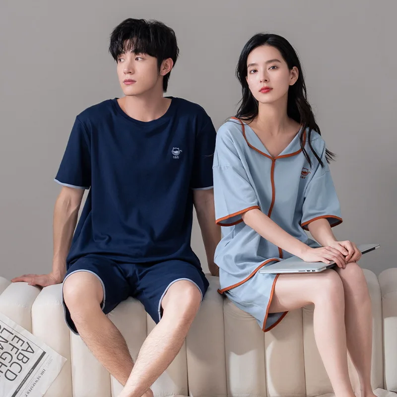 Cotton Fashion Nightwear for Lovers Summer Pyjamas Men Short Pajamas Set Korean Sweet Pijamas Ladies  Sleepwear Home Clothing