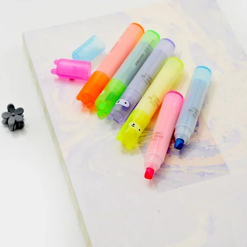 6PCS/Set Rabbit Mini Fluorescent Highlighter Pen Kawaii Chalk Marker Pens  Stationery Material Escolar Papelaria  School Supplie