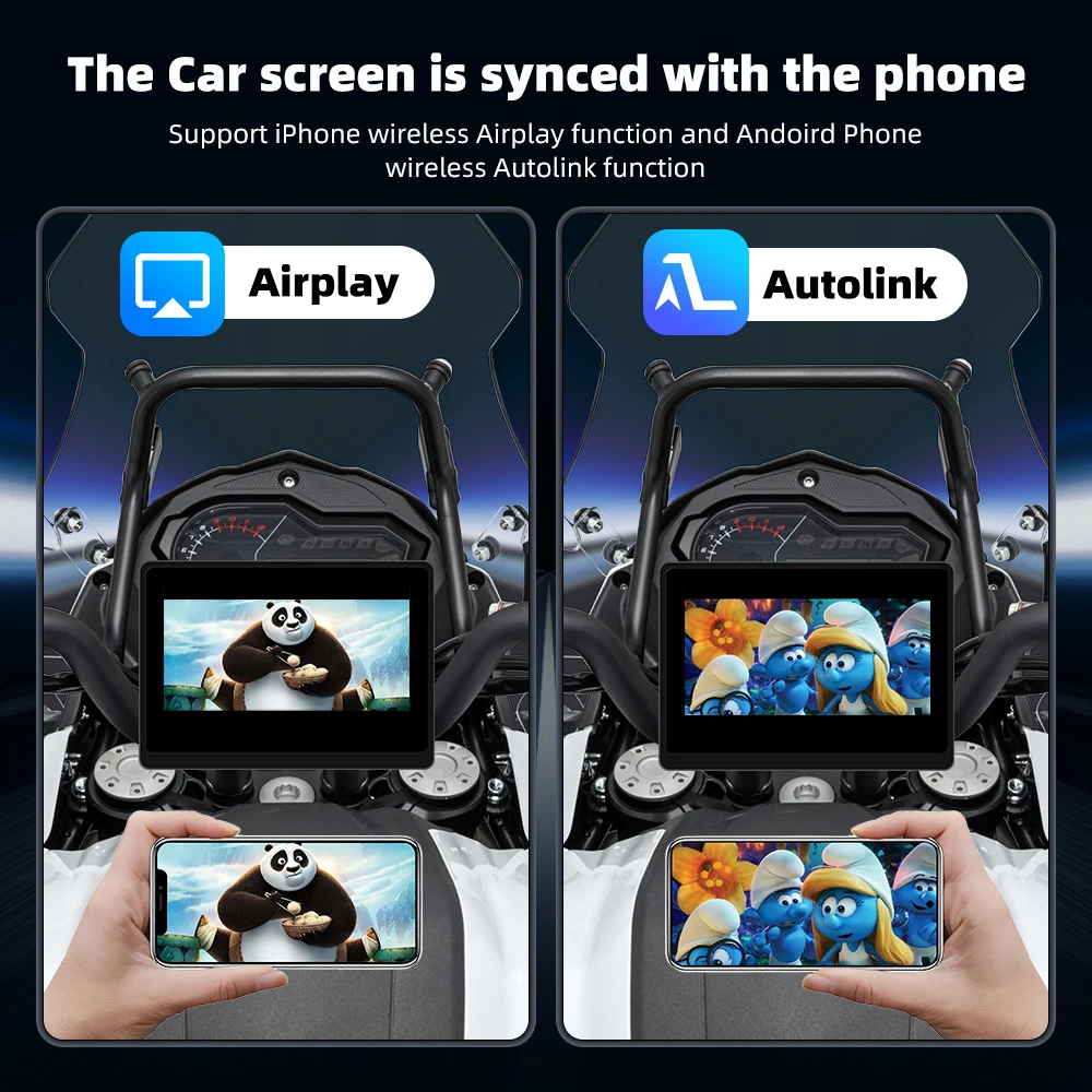 EKIY Wireless CarPlay Moto Android Auto 5 pollici portatile digitale cruscotto moto GPS schermo di visualizzazione navigazione moto