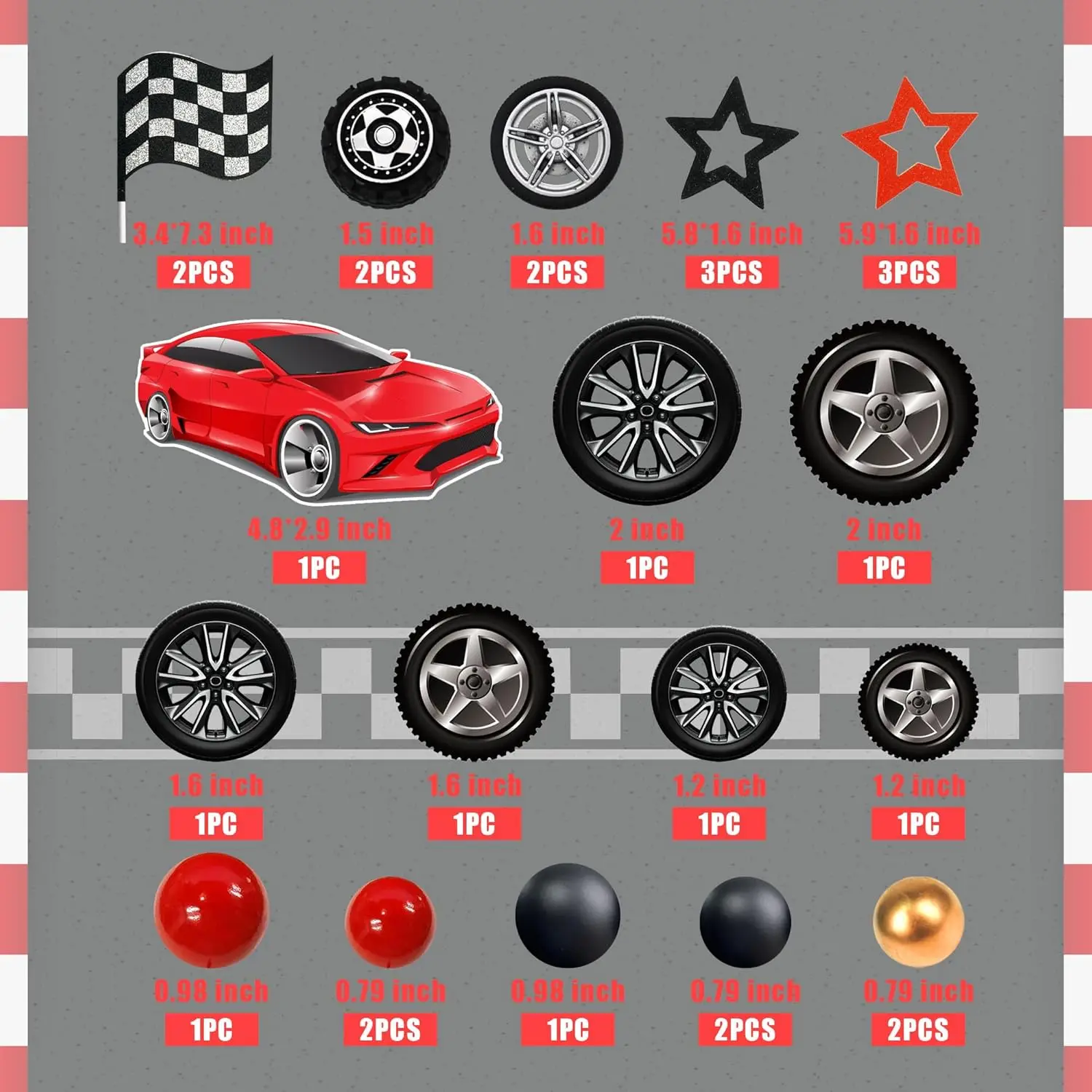 27 PCS Racing Wheel Cake Topper Tyre Cake Decorations for Man Boy Kid Birthday Party Racing Theme Party Race Car Party Supplies