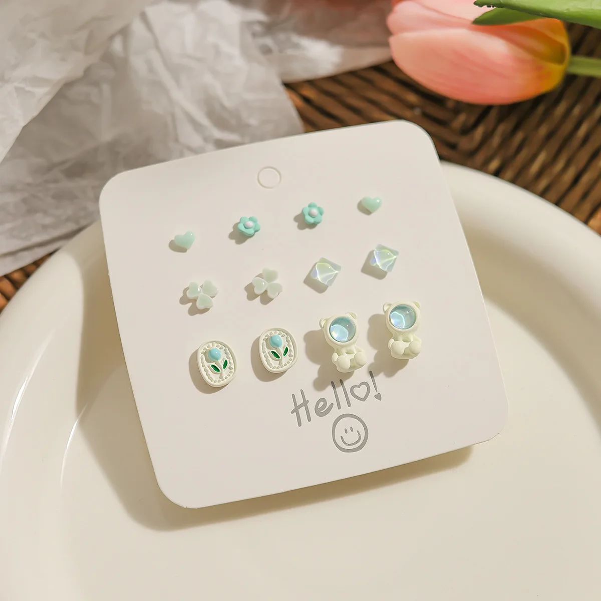 6 Pairs S925 Silver Needle Zinc Alloy Earrings Set Flower Butterfly Heart Shape Cute Fresh Sweet Earrings For Women Jewelry Gift