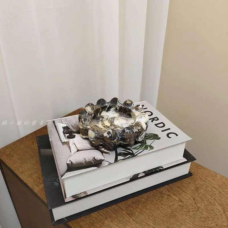 

French Wabi Sabi Natural Marble Tray Bobble Catchall Jewelry Organizer Designer Showroom Decorative Dish Tabletop Decor