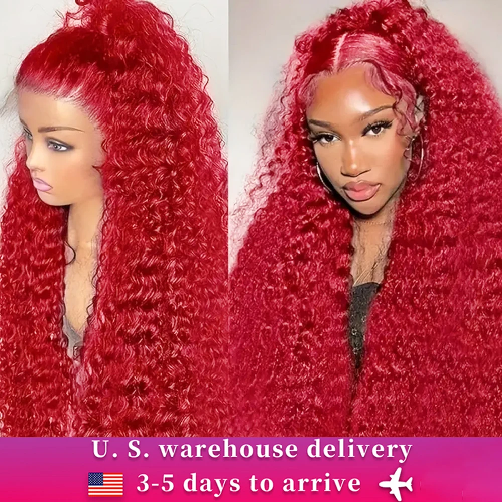 Deep Wave Curly Lace Front Wigs Human Hair 13x6 HD Red Curly Lace Front Wig Human Hair Pre Plucked For Black Women 210Density