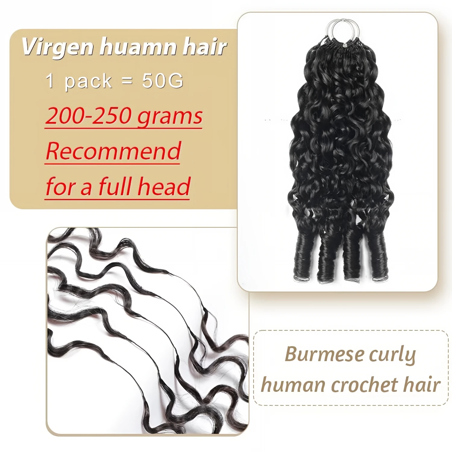 Burmese Curly Human Crochet Hair Knotless Pre-Separated Feather Crochet Human Hair 12A Lightweight Reusable Remy Hair Extension