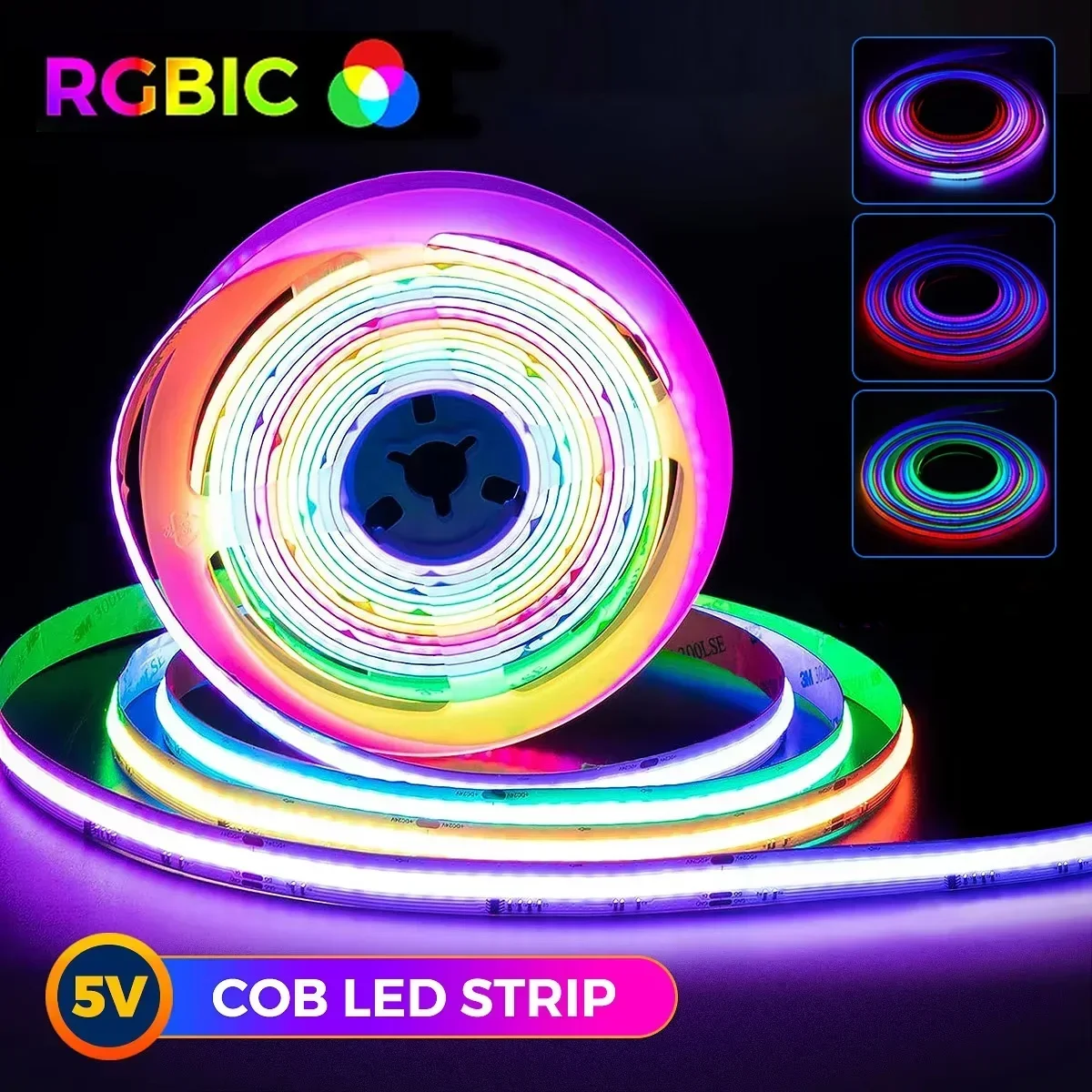 WS2812B RGBIC COB LED قطاع ضوء الذكية IC تيار مستمر 5 فولت USB 576/160 المصابيح بشكل فردي عنونة حلم اللون الشريط أضواء مرنة الذكية