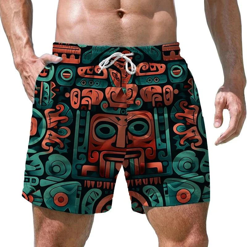 

Retro Tiki Graphic Hawaiian Short Pants for Men Summer Fashion Vacation 3D Printed Beach Shorts Casual Holiday Loose Swim Trunks