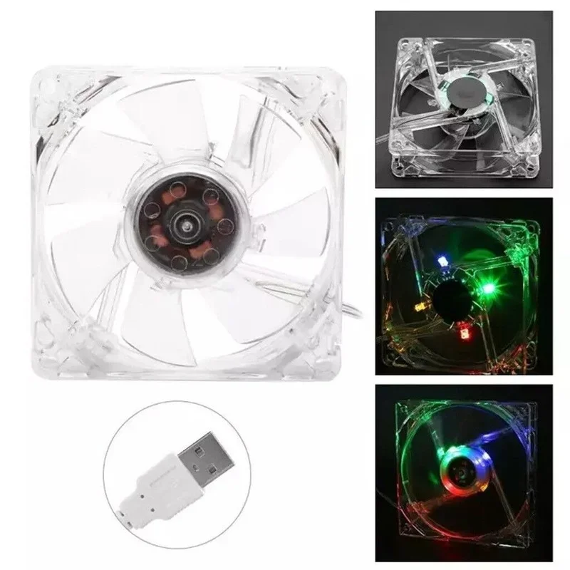 8cm USB Colorful Light Transparent Cooling Fan 5V CPU Cooling Fan for PC Computer USB Colorful Light Transparent Cooling