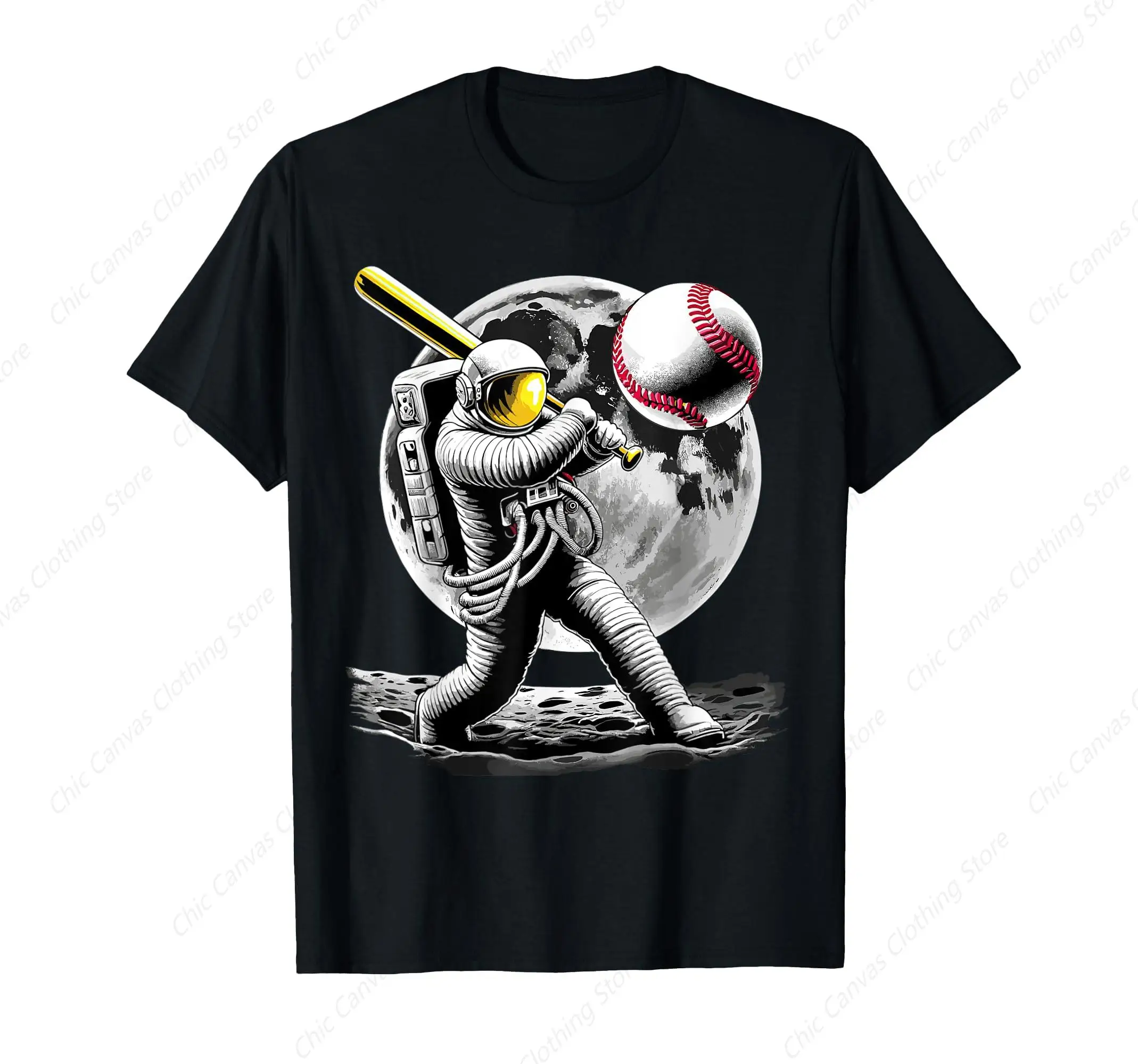 Baseball Astronaut Print Men's Shirt Fun Space Baseball T-Shirt Fashionable Cool Pure Cotton Short Sleeved