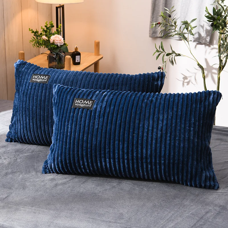 Flannel Pillowcase Soft Thick Pillow Covers Stripe Solid Color Skin-friendly Pillow Case Cushion Cover Nordic Style Decorative