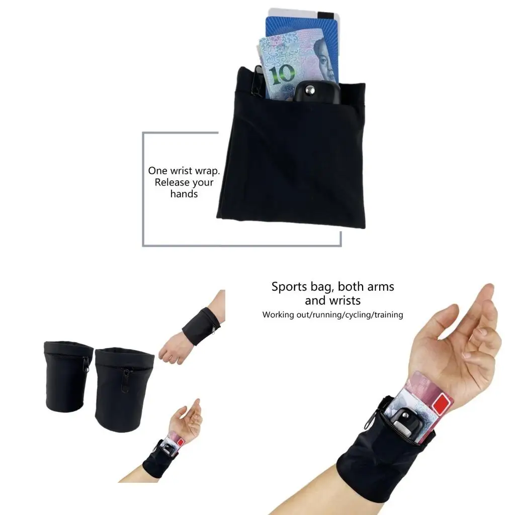 Q39E Zipper Wristband Wrist Wrap Wallet Absorbent Sweatband Bag Card Keys Coin Store
