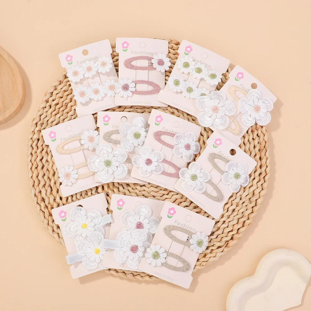 

2pcs/set Cute Daisy Flower Hair Clips Baby Girl Hairpins for Kids Lace White Barette Princess Hooks Infant Accessories Korean