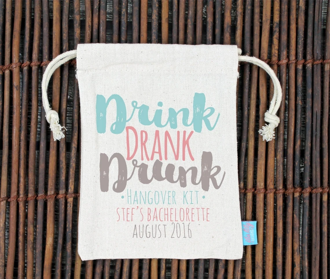 20 Pcs Drink Drank Drunk Hangover Kit Bachelorette Party Hangover Kit- Heavy Weight Cotton Canvas Double Drawstring Mini Favor