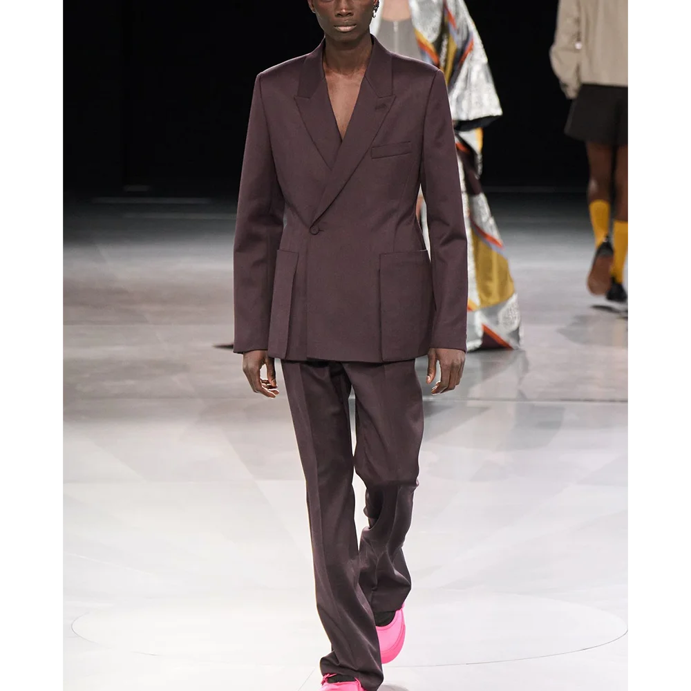 

Красивый мужской костюм из двух предметов, высокое качество, наклонный пиджак на одной пуговице, пиковый лацкан, модная повседневная мужская одежда Homme