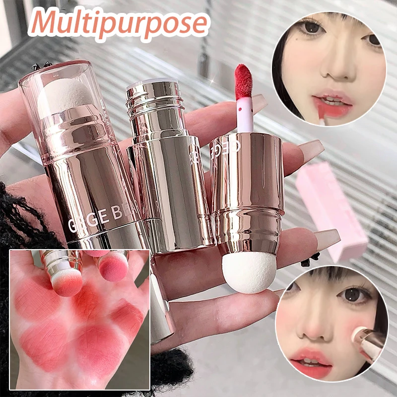 Dupla cabeça líquido blush esponja vara fosco batom nude rosa rosa damasco blush conjunto lábio bochecha matiz rouge contorno maquiagem menina