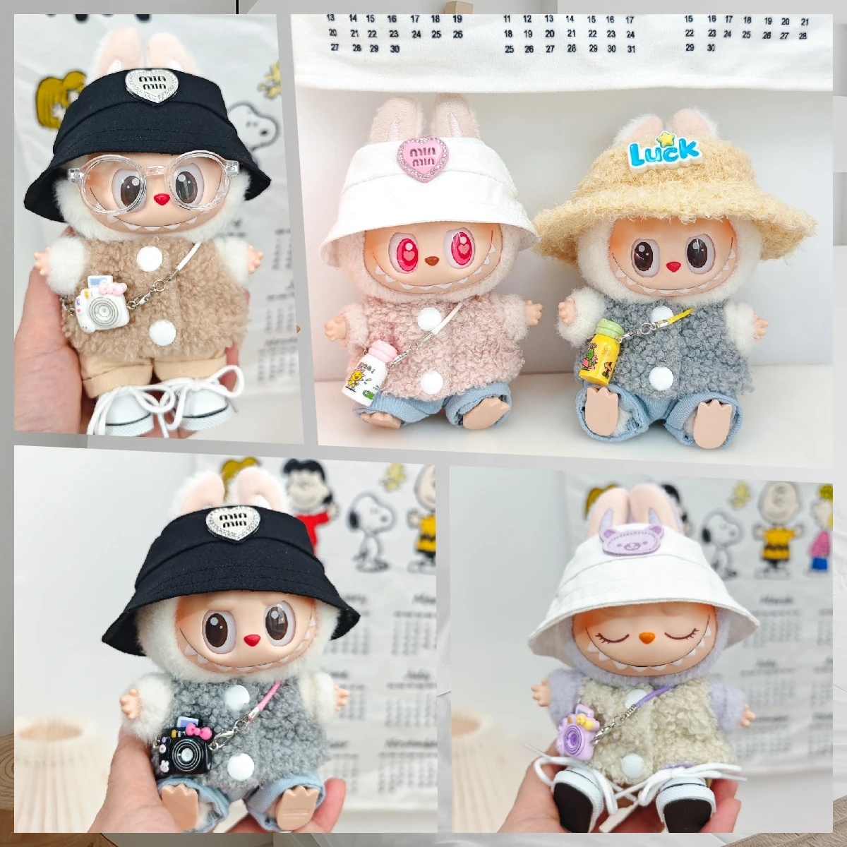 

(Cloth Only) 17cm Labubu Doll Clothes Pendant Plush Vest and Hat for Outfits