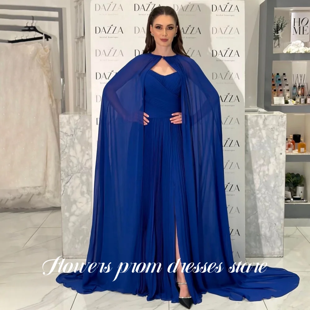 

Flowers Navy Blue Party Dress A-Line Evening Dress Pleats Split Ruched Celebrity Dress for Women vestidos de novia Customized