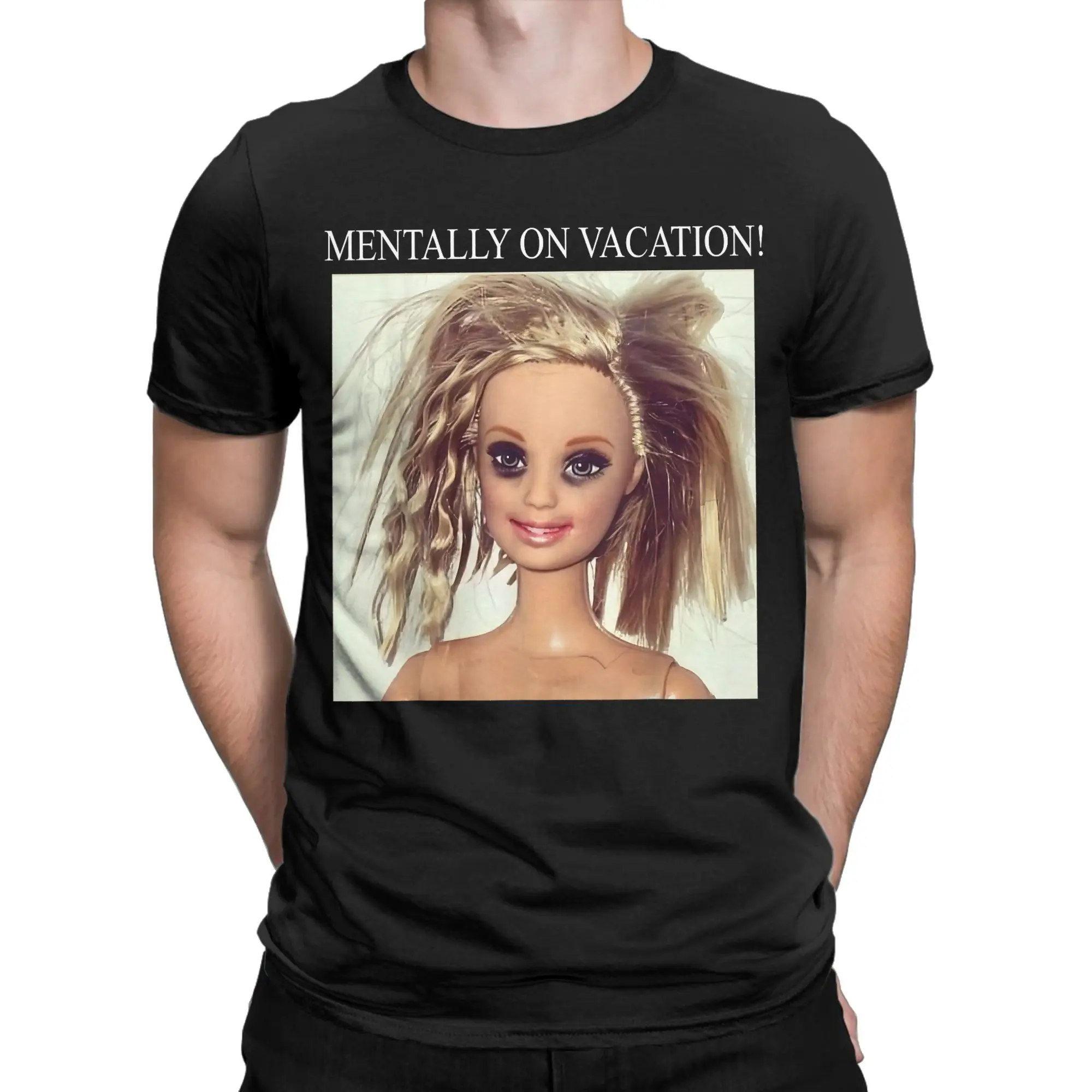 Disgusting Doll Face Mentally On Vacation T-Shirt Beach Couple Hip Hop Casual Tee Shirt Short Sleeves Y2K Retro Top Tees