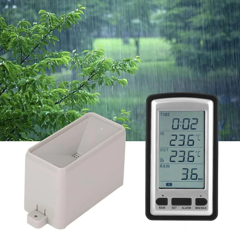 Wireless Rain Meter Gauge Weather Station Indoor/Outdoor Temperature Recorder