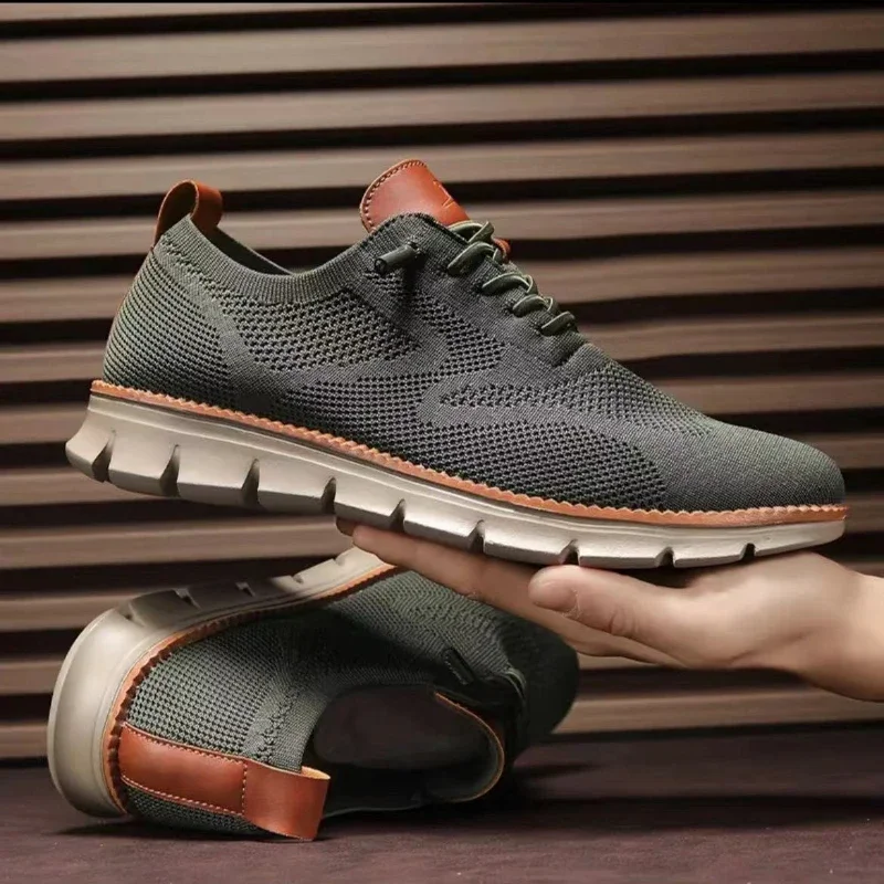 

2025 Men Sneakers Plus Size Trendy British Style Summer Breathable Soft Male Sports Shoes Fashion Solid Woven Mesh Running Flats
